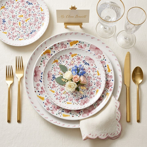Juego de Vajilla de Cerámica Floral Rosa Romántico Personalizado, Platos de Porcelana con Calcomanías Vintage, Aptos para Lavavajillas, para Bodas y Venta al por Menor - Product Image 1