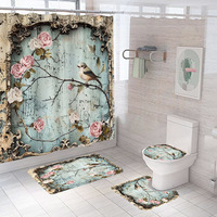 Rideau de douche floral en polyester, résistant à la moisissure, séchage rapide, installation facile, ensemble de rideaux de douche OEM ODM moderne