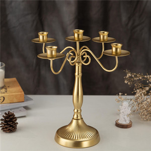 Romantic Retro 5 Arm Gold Candlestick <strong>Wedding</strong> Props <strong>Rustic</strong> Metal Taper Candelabra <strong>Centerpieces</strong> for Dinner Table <strong>Wedding</strong> Home - Product Image 3