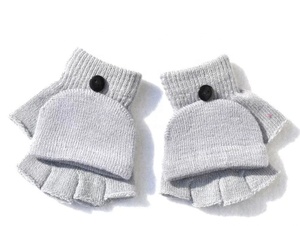 Guantes de invierno para niños, mitones convertibles para niños, guantes de medio Dedo de punto grueso con cubierta - Product Image 5