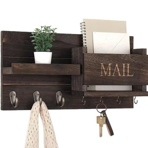 Porte-clés mural en bois personnalisé pour entrée, crochets de porte domestiques, porte-manteau, étagère de rangement pour la maison - Product Image 5