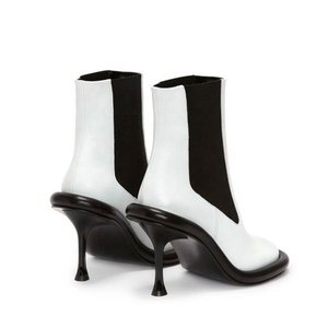 Logo Custom Women <b>Round</b> <b>Toe</b> Ankle Boots High-<b>Heeled</b> Stiletto Shoes Stretchy Top Thick Sole Short - Product Image 5