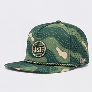 Casquette de golf Topo Camo vert beige imperméable avec patch PVC, cordon, 5 panneaux, perforations laser, respirante, snapback, pour hommes et femmes - Product Image 1