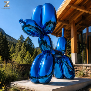 Sculpture de chien <span class=keywords><strong>ballon</strong></span> en acier inoxydable, artisanat métallique, finition miroir bleue, art animalier moderne personnalisé pour la décoration de jardins, hôtels et places publiques - Product Image 1