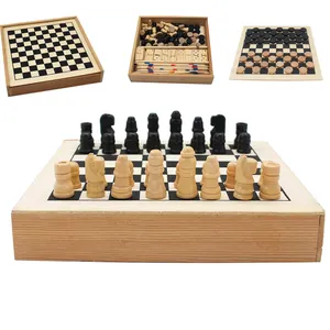 Wooden Game 4 In 1 Dominos Mikado Chess Checkers Board Game For Kids And Adults