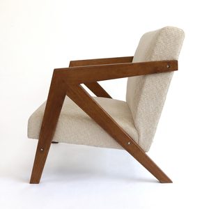 Poltrona in Legno Massello Stile <span class=keywords><strong>Pierre</strong></span> Jeanneret con Rivestimento in Tessuto Bouclé per Casa e Ufficio - Product Image 3