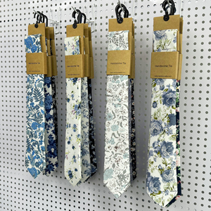 Corbata Clásica Azul Cielo para Hombre, OEM, con Diseño Floral, <span class=keywords><strong>de</strong></span> Algodón Reciclado, para Bodas, con Bolsillo, para Novios - Product Image 5
