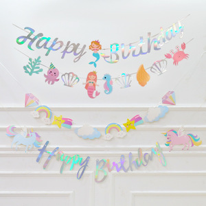 Perlengkapan Pesta Kustom <span class=keywords><strong>Unicorn</strong></span> Siamese Selamat Ulang Tahun Huruf Bunga Latar Belakang Dinding Dekorasi Spanduk Ulang Tahun - Product Image 3