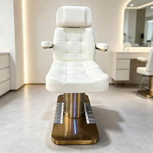 Fauteuil de beauté électrique à 3 moteurs, lit facial inclinable blanc et or, fauteuil de traitement esthétique de luxe, fauteuil de spa, de tatouage et de podologie - Product Image 2