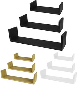 Hiện đại bằng gỗ trang trí U hình dạng treo tường nổi Kệ MDF Kệ tường bộ 3 màu trắng - Product Image 1
