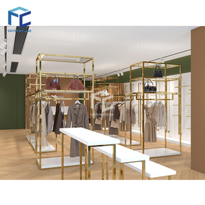 Gold Clothing <strong>Display</strong> <strong>Rack</strong> Guangdong <strong>Supplier</strong> Ladies Garment Shop Interior Design <strong>Stand</strong> Clothing <strong>Display</strong> <strong>Rack</strong> for Clothes Shop - Product Image 3