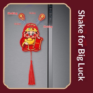 Autocollants magnétiques 3D en plastique pour réfrigérateur, motif dessin animé Dieu de la Richesse, oreilles colorées, décoratifs et festifs, à double usage, <span class=keywords><strong>avec</strong></span> <span class=keywords><strong>ventouse</strong></span> – Nouvel An - Product Image 2