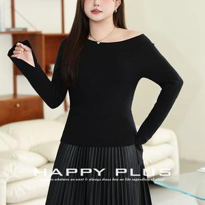 Top de Punto Ajustado para Mujer Runqi, Hombros Descubiertos, Color Sólido, Manga Larga, Grosor Medio, Suave, con Etiqueta - Product Image 2