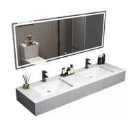 Meuble de salle de bain moderne avec double vasque intégrée en pierre frittée brillante, style marbre de luxe, pour hôtels