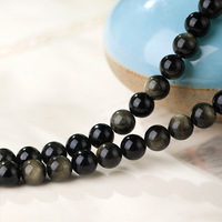 Perles rondes en obsidienne naturelle à reflets dorés de 4/6/8/10/12 mm, pierres précieuses polies, brin de perles pour la fabrication de bijoux DIY