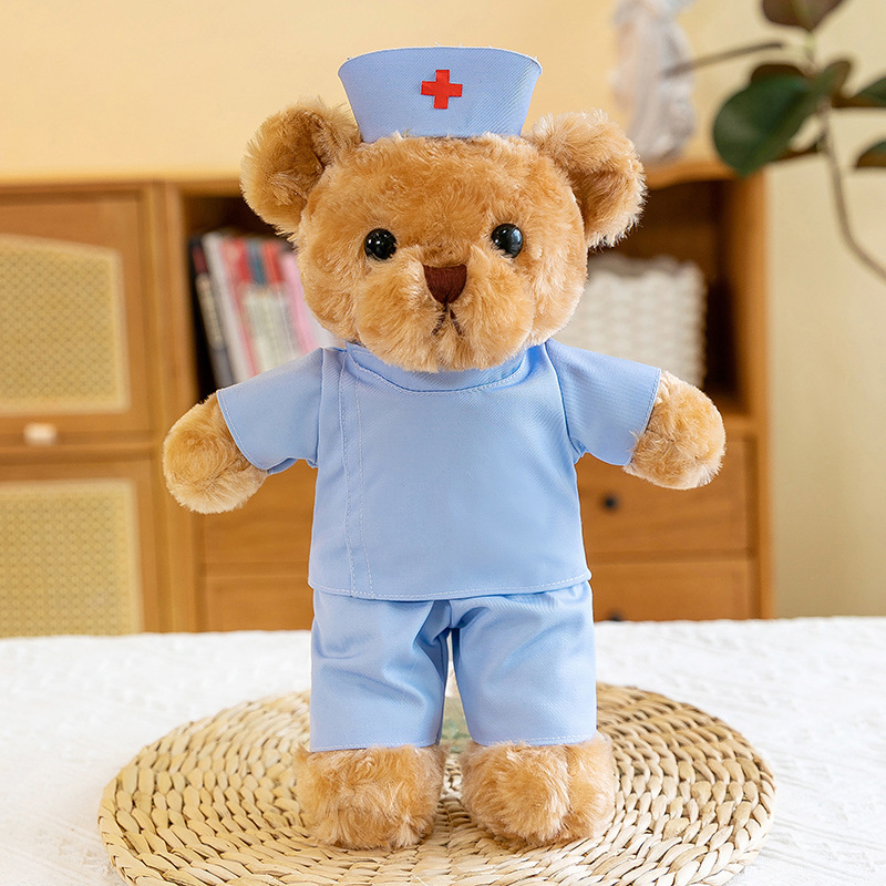 Ours en peluche uniforme d'infirmière bleu