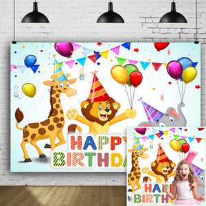 Leone giraffa elefante e palloncino buon compleanno <span class=keywords><strong>sfondo</strong></span> perfetto per la festa di compleanno anniversario parete Banner decorazione - Product Image 1