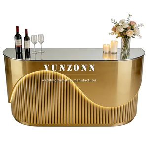 تصميم جديد لعام <span class=keywords><strong>2026</strong></span> لكاونتر بار وطاولة استقبال عصرية من الفولاذ المقاوم للصدأ الذهبي - Product Image 4