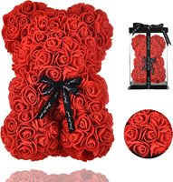 Ours en roses artificielles en tissu de soie avec boîte lumineuse LED - Saint-Valentin, Noël, Nouvel An, couleur personnalisée, intérieur/extérieur