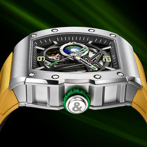 <span class=keywords><strong>Orologio</strong></span> Meccanico di Alta Qualità per <span class=keywords><strong>Uomo</strong></span>, Quadrante Luminoso <span class=keywords><strong>Giallo</strong></span>, Movimento Automatico, Cassa in Acciaio Inox e Gomma - Product Image 3