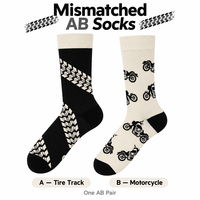Chaussettes mi-mollet asymétriques style AB, imprimé moto et pneu, deux motifs différents, tricotées, conception personnalisée OEM