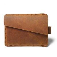 Dompet kulit sapi antik untuk pria, dompet kulit kuda gila ramping RFID bisnis Pop Up ID kredit kulit asli, tempat kartu untuk pria