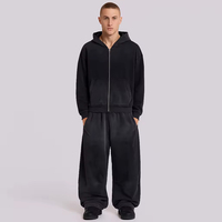 Ensemble de survêtement 2 pièces OEM avec sweat à capuche double fermeture éclair et pantalon de survêtement large, personnalisé par le fabricant, 100 % coton, pour homme, effet délavé à l'acide