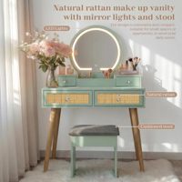 Petit ensemble coiffeuse avec miroir sur pied éclairé 3 modes réglables - MDF durable 31 pouces Vert menthe Design moderne pour chambre à coucher