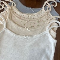 Brandy BM 100% katun Wanita Atasan Tank Top Motif Bunga dengan Renda dan Pita Tanpa Lengan Tali Spaghetti Kamisol Pakaian Dalam Wanita.