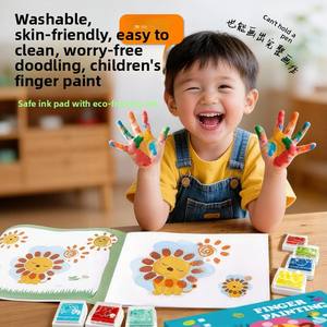 <span class=keywords><strong>YEKO</strong></span> Trousse de Peinture au Doigt pour Enfants, Tampons d'Encre 12 Couleurs, Thème Lion & Soleil Coloré, Cartes de Dessin Créatif pour Bébé - Product Image 2