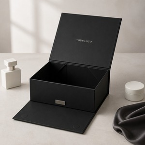 Boîte cadeau carrée noire mate, impression personnalisée, fermeture magnétique rigide, pliable, feuille d'argent, vente en gros, directement de l'usine, emballage plat - Product Image 1
