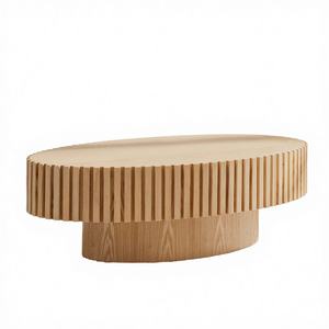 Mesa de Centro Ovalada de Madera Hecha a Mano Moderna con Pedestal Resistente para Sala de Estar - Product Image 4