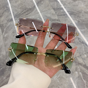 Frameless Cut Edge <b>Sunglasses</b> Metal <b>Gradient</b> Grey Lens Fashionable Commute Style - Product Image 1