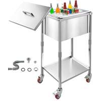 Chariot à glace roulant commercial avec poignée, couvercle rabattable, kit de drainage, frein verrouillable et roulettes pour bar, restaurant, fête, buffet