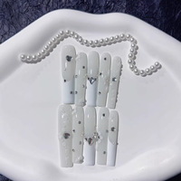 Tacana 10 pièces Faux ongles à presser 5.0, motif Fleur de glace en tube d'eau et Pierre concassée, Nude européen, faits main, capsules d'ongles 3D à couverture complète