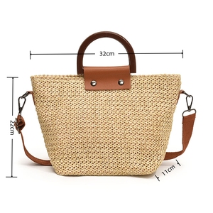 กระเป๋าสานมือผู้หญิงรุ่นใหม่, กระเป๋าฟางสำหรับใส่ในตลาดกลางแจ้งกระเป๋าทรงถังสำหรับชายหาด - Product Image 3