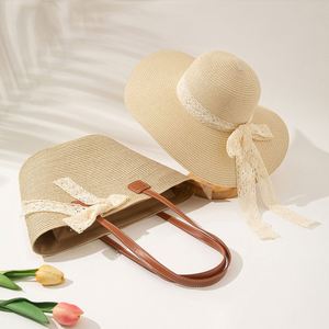 Conjunto de Sombrero y Bolso de Playa para Mujer, Accesorios de Verano, Sombrero de Paja Vintage con Bolso de Poliéster para Vacaciones - Product Image 6