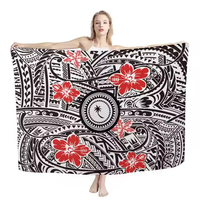 Micronesische Chuuk Sarongs Voor Vrouwen Hawaii Blauw Hibiscus Polynesische Ontwerp Lange Chiffon Cover Ups Strand Badpak Wrap Gestreept 1