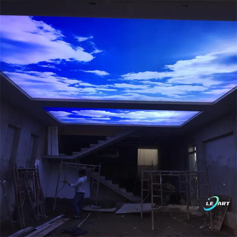 Piastrelle irregolari cielo blu nuvole UV stampa foto carta da parati 3d pvc soffitto elasticizzato lampade decorative per centro commerciale