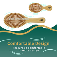 Brosse à cheveux en bambou naturel avec logo personnalisé, brosse à cheveux en bois démêlante, peigne à coussin d'air avec poils en bambou pour femmes, hommes et enfants