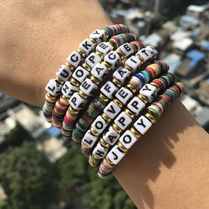 BP1009 Arcobaleno Colorato Polimero Disco Heishi Perline Parole Lettere di Ispirazione Stack Bracciale - Product Image 2