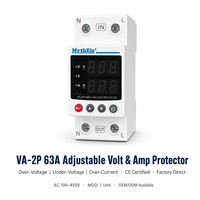 Protecteur de surtension, de sous-tension et de surintensité réglable MythEle 63A 3 en 1 sur rail DIN AC 100-450V avec affichage LED