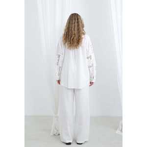 Lace Detail Oversize Shirt Women Ecrum Linen Button <b>Down</b> Bohemian Everyday Style - Product Image 6