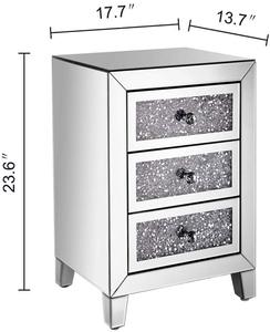 Coolbang Silver Mirror Crushed Diamond Nightstand <strong>Bedside</strong> With 3 Drawer <strong>Mirrored</strong> Bed Side Table Modern - Product Image 4