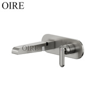 Robinet de lavabo mural à double trou, finition nickel brossé, économie d'espace, eau chaude et froide, Kaiping Oire Brass