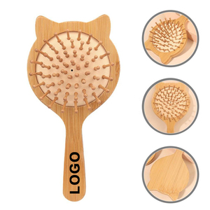 Cepillo para el Cabello de Bambú con Logotipo Personalizado - Masajeador Profesional del Cuero Cabelludo, Peine Desenredante con Mango de Material Natural, Diseño en Forma de Gato - Product Image 1