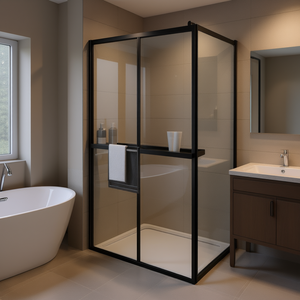 Paroi de douche Walk-in 39,4x76,8 pouces en verre ESG noir avec cadre en aluminium, salle de douche moderne - Product Image 2