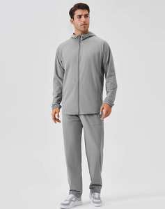 Ensemble sportif pour homme automne-hiver, veste <span class=keywords><strong>coupe</strong></span>-vent + pantalon 2 pièces, veste à capuche zippée intégrale, pantalon droit long, tenue de marche puissante - Product Image 4