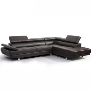 Sofa Sofa bentuk L kulit dengan kursi malas (putih/hitam/cokelat)