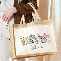 Vente en gros de sacs fourre-tout personnalisés en toile de jute avec poignée pour broderie DIY Art Crafts Print Decorations pour femmes